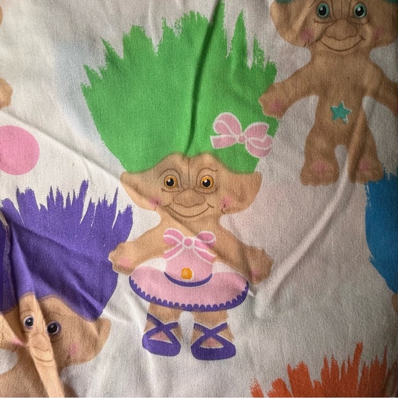 Vintage Treasure Trolls Twin Size Flat Sheet 90’s 1992 Ace Novelty - Picture 7 of 7